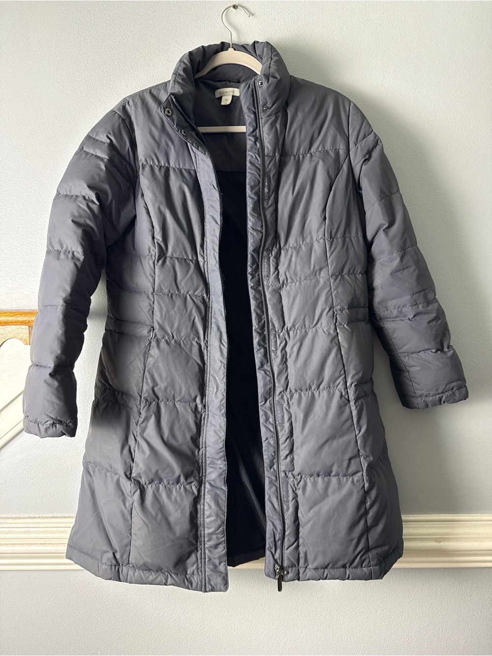 Garnet Hill Women's Long Puffer Coat - Gray Down and feathers
